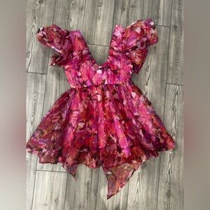 Buddy Love Pink Floral Mini Dress with Ruffle Sleeves